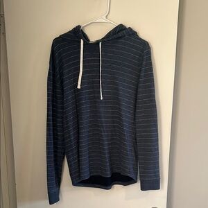 Striped Navy Hoodie with White Drawstrings